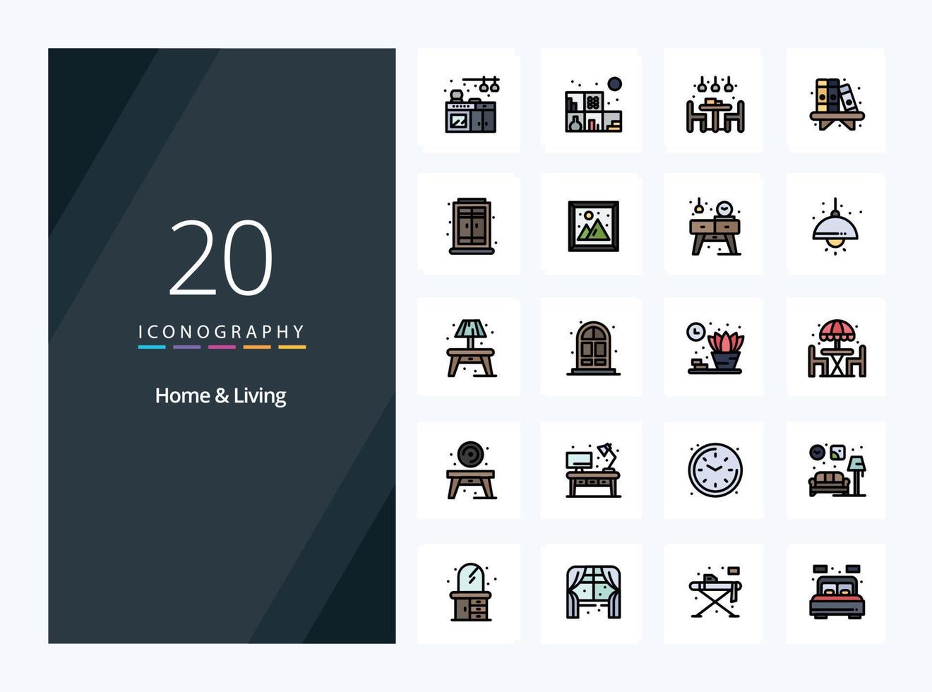 20 icône remplie de ligne de maison et de vie pour la présentation vecteur