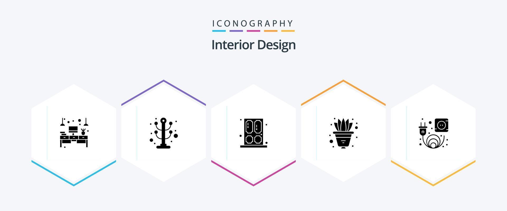 design d'intérieur pack d'icônes de 25 glyphes, y compris électrique. pot. étagère. plante. la fenêtre vecteur