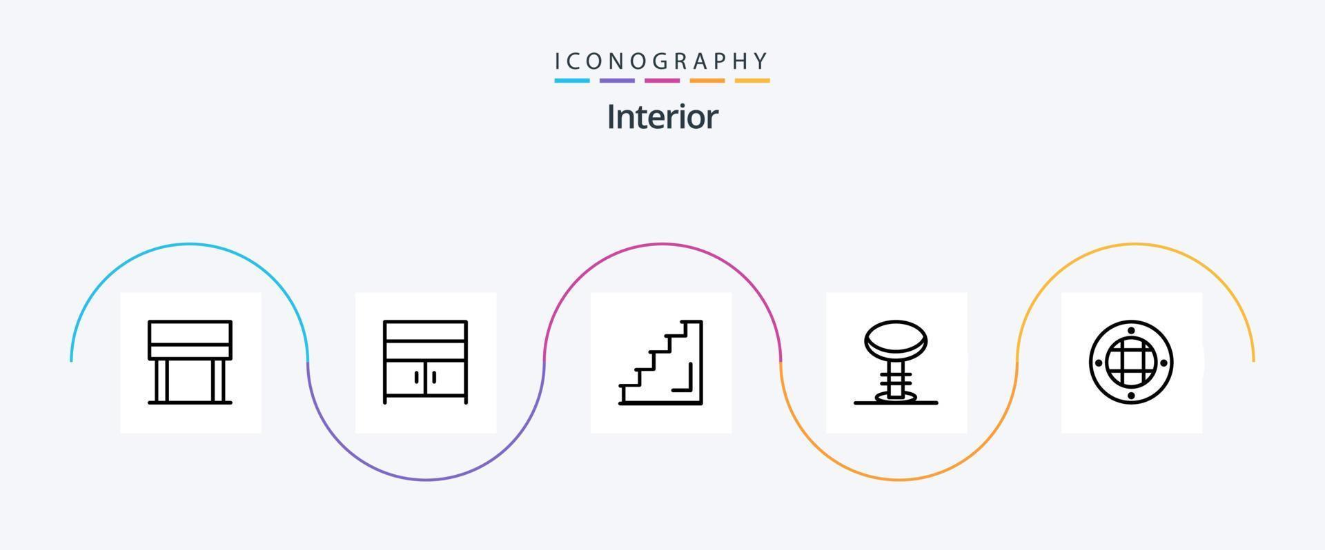 pack d'icônes de la ligne intérieure 5, y compris la lampe. tabouret. intérieur. intérieur. bar vecteur