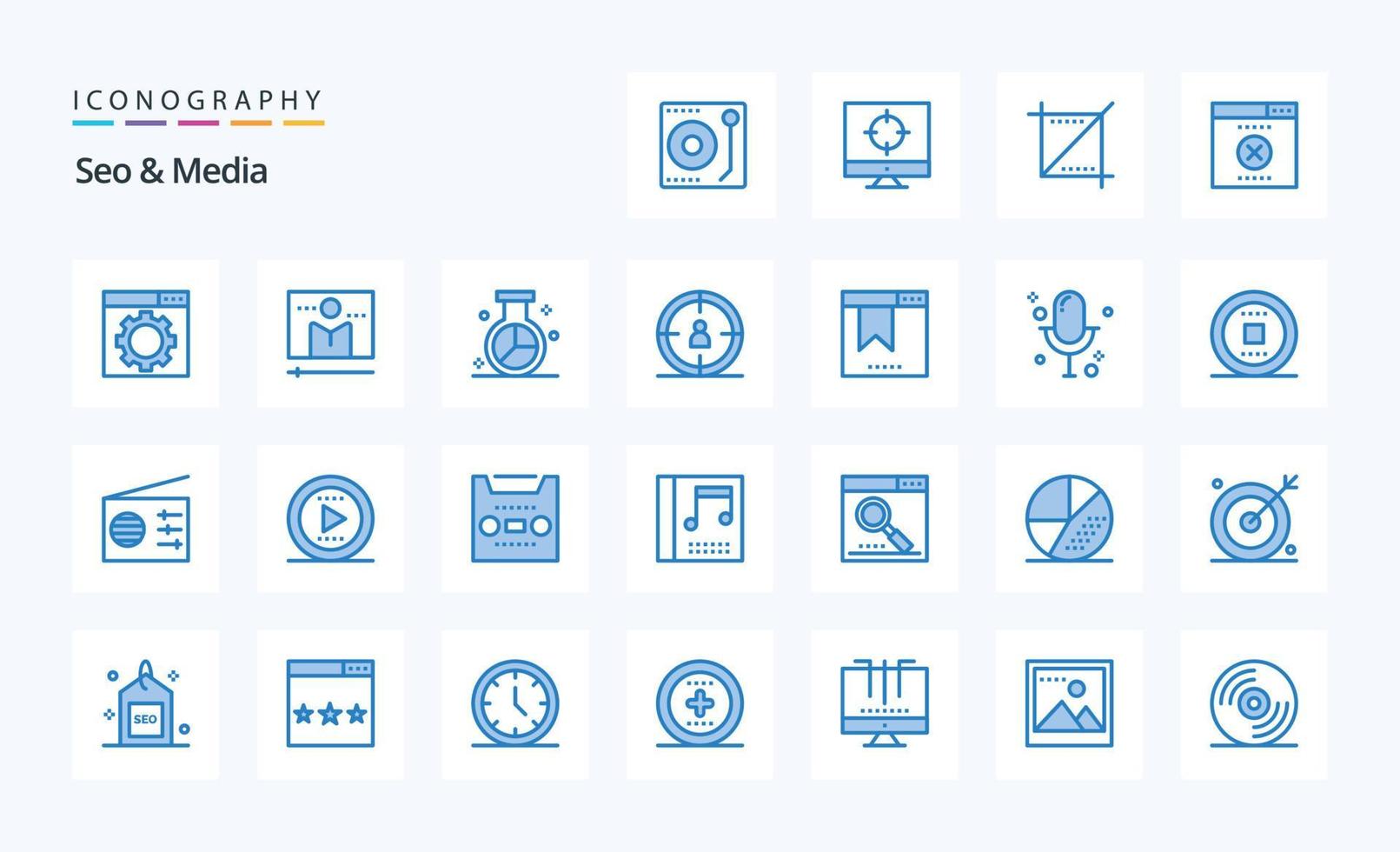 pack d'icônes bleues de 25 médias seo vecteur
