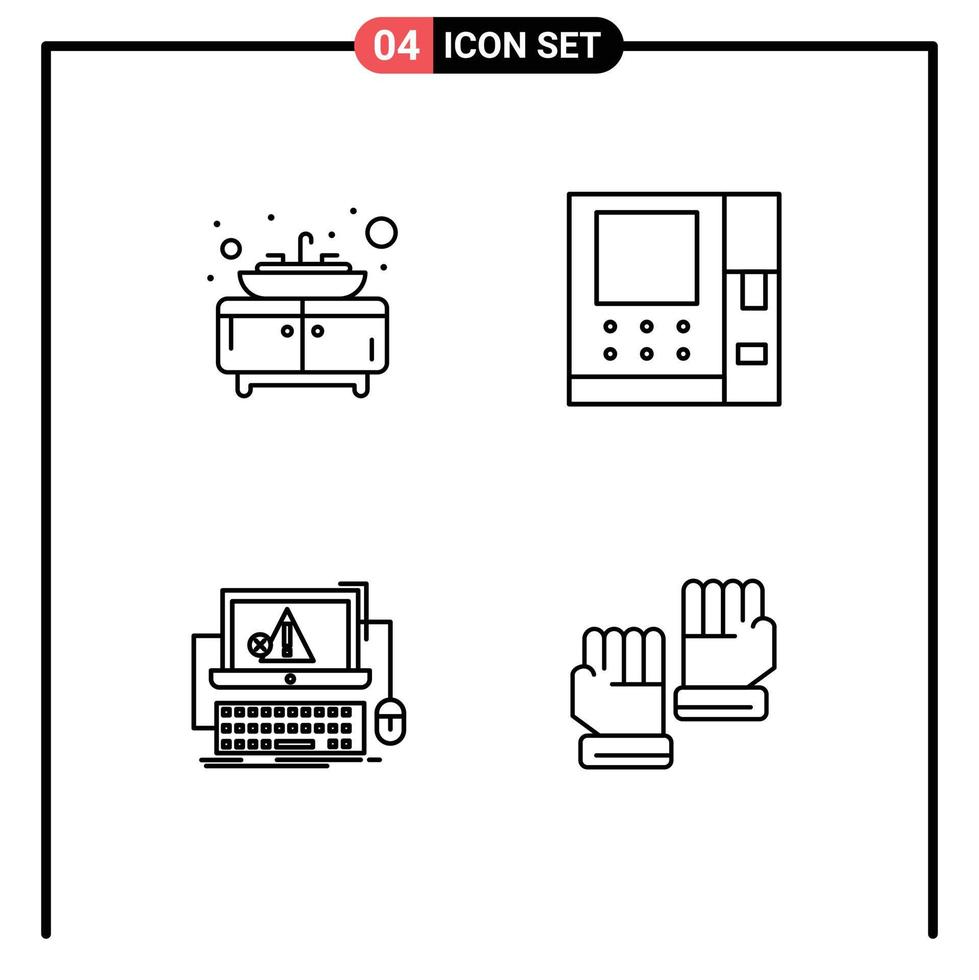 Pack de 4 lignes d'interface utilisateur de signes et symboles modernes d'échec de salle de bain gant d'ordinateur atm éléments de conception vectoriels modifiables vecteur