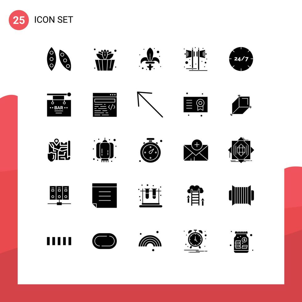 interface mobile glyphe solide ensemble de 25 pictogrammes d'éléments de conception vectoriels modifiables d'arme de musique de jeu de haut-parleur vecteur
