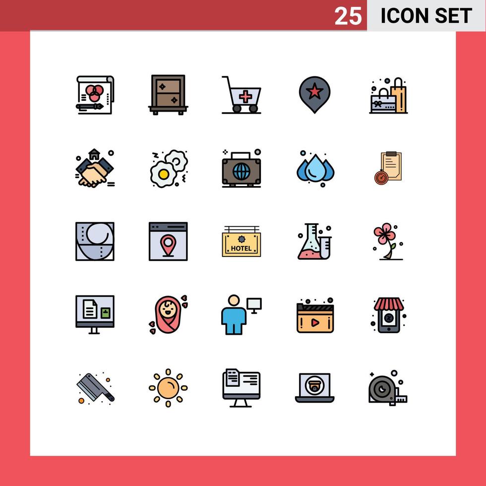 25 interface utilisateur ligne remplie paquet de couleurs plates de signes et symboles modernes d'accord sac à roulettes uni éléments de conception vectoriels modifiables vecteur