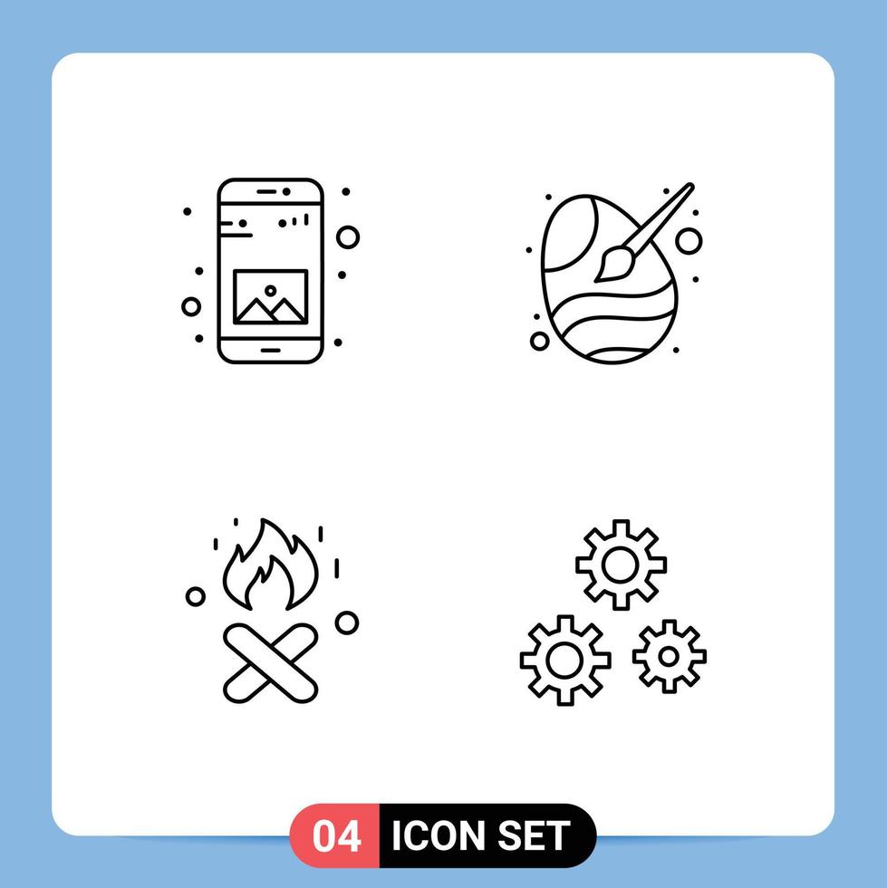 ensemble moderne de 4 pictogrammes de couleurs plates remplies d'éléments de conception vectoriels modifiables app fire mobile pâques canada vecteur