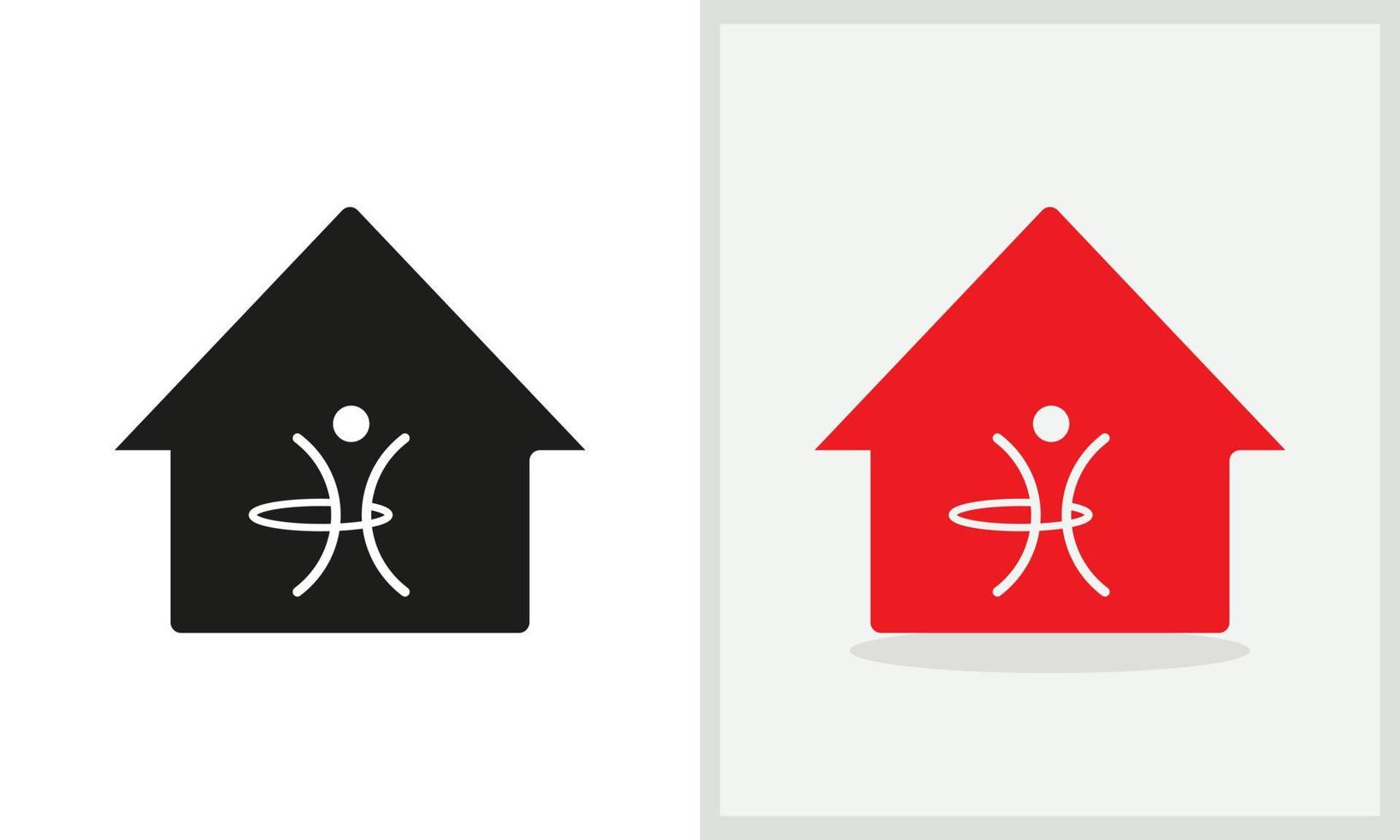 création de logo de maison de gym. logo de la maison avec vecteur de concept de remise en forme. création de logo de fitness et de maison
