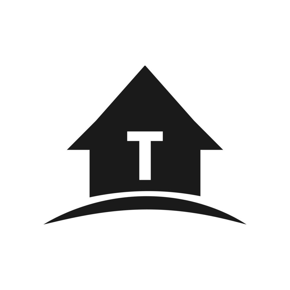 logo de la maison sur la conception de la lettre t, immobilier initial, concept de développement vecteur