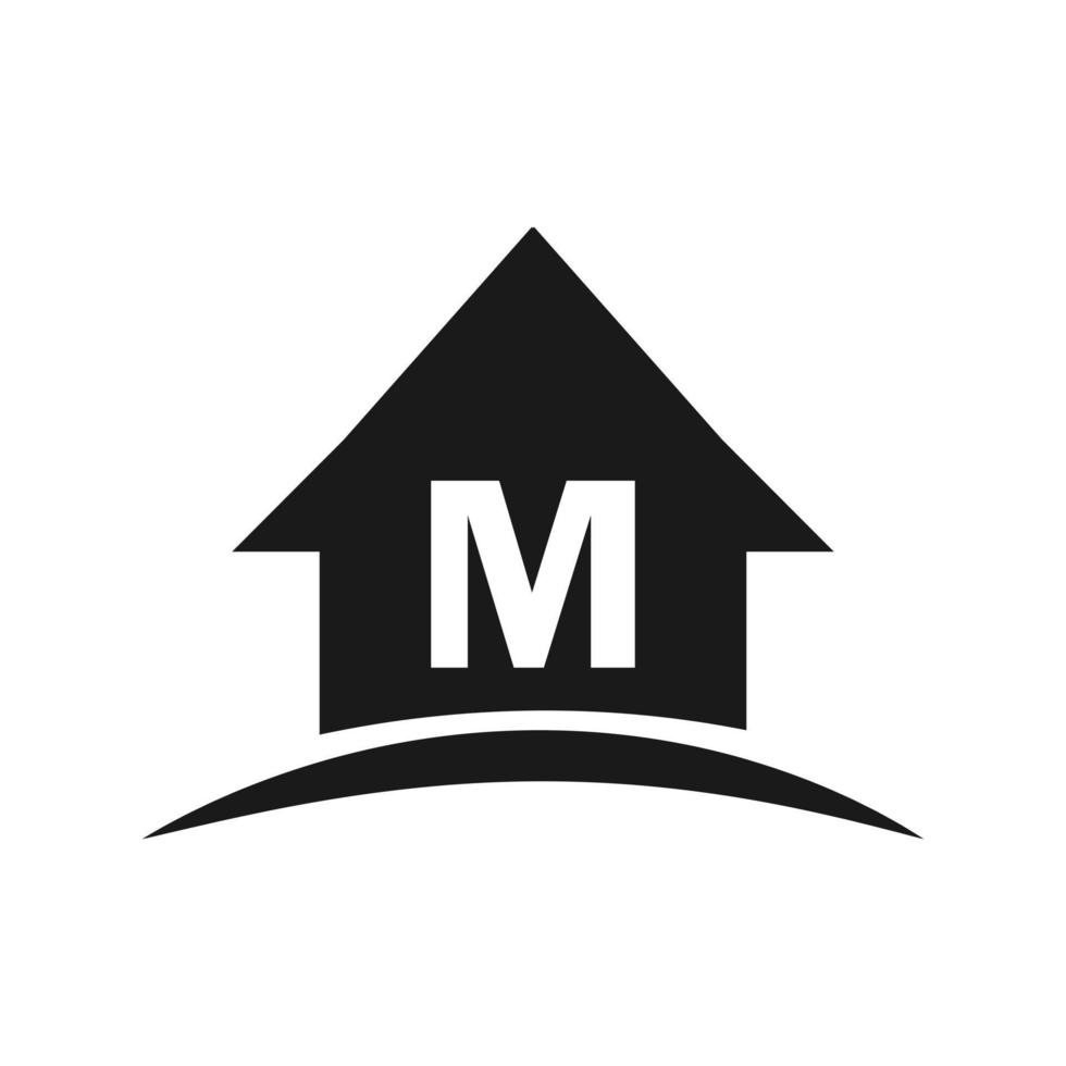logo de la maison sur la conception de la lettre m, immobilier initial, concept de développement vecteur