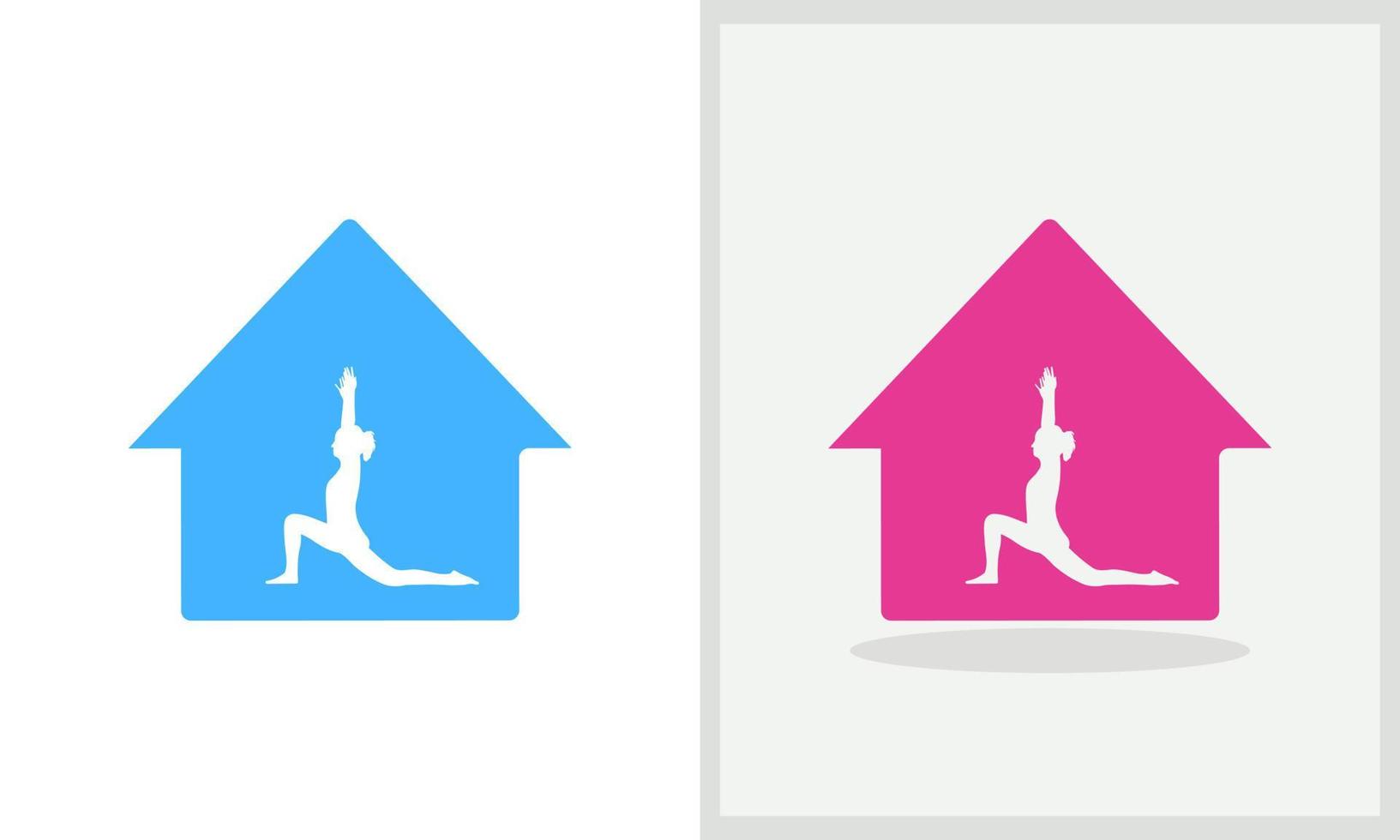 création de logo de maison de yoga. logo de la maison avec vecteur de concept de yoga. création de logo de yoga et de maison