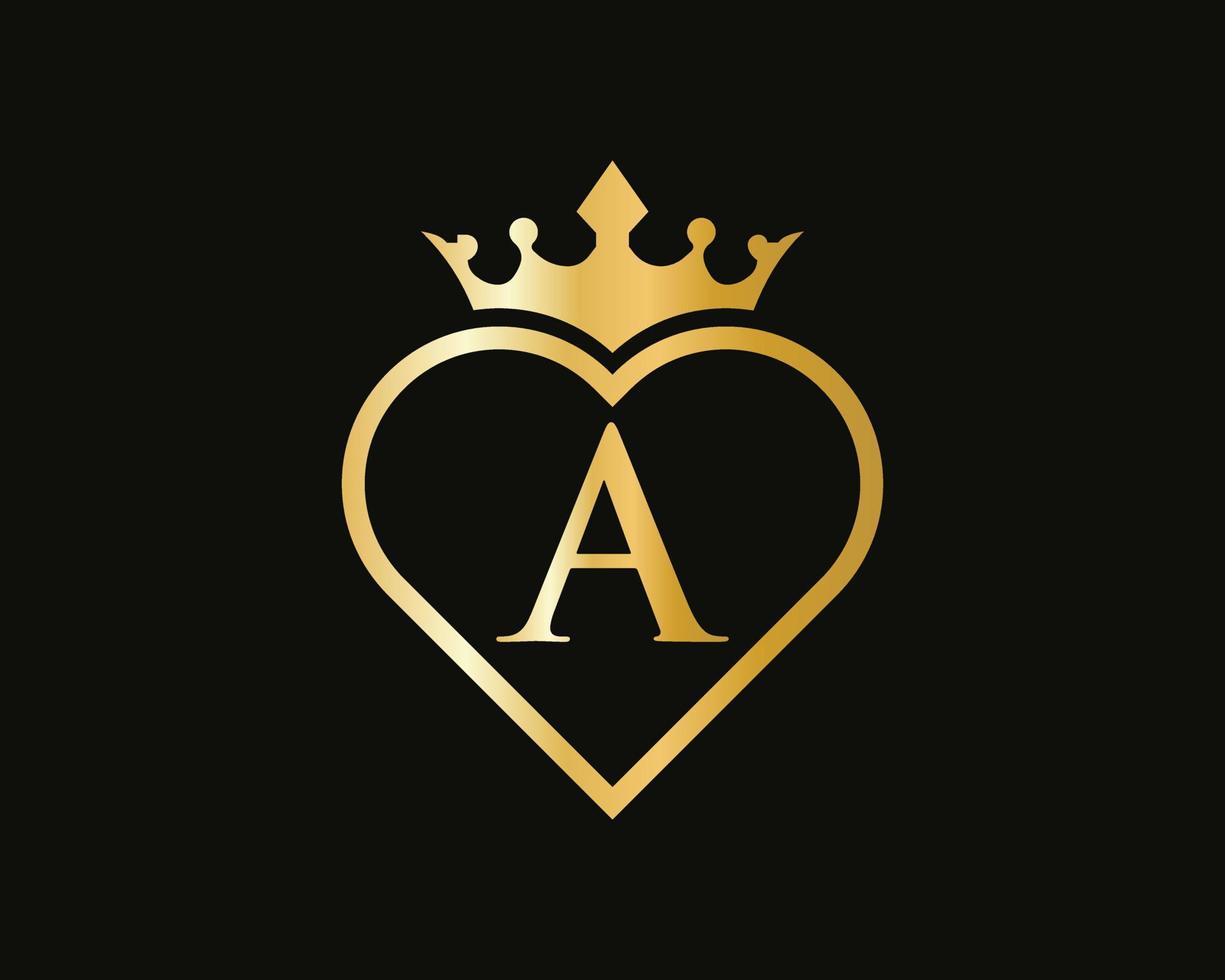 lettre a logo avec couronne et forme d'amour vecteur