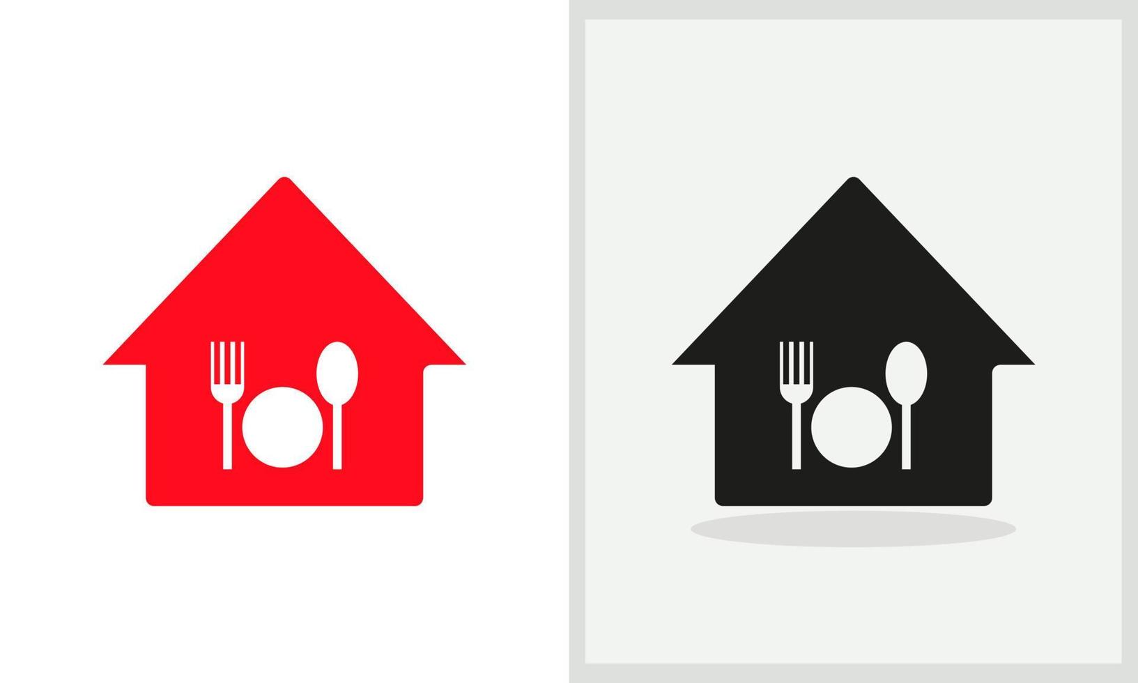 création de logo de maison de restaurant. logo de la maison avec fourchette, vecteur de concept spon. création de logo de restaurant et de maison
