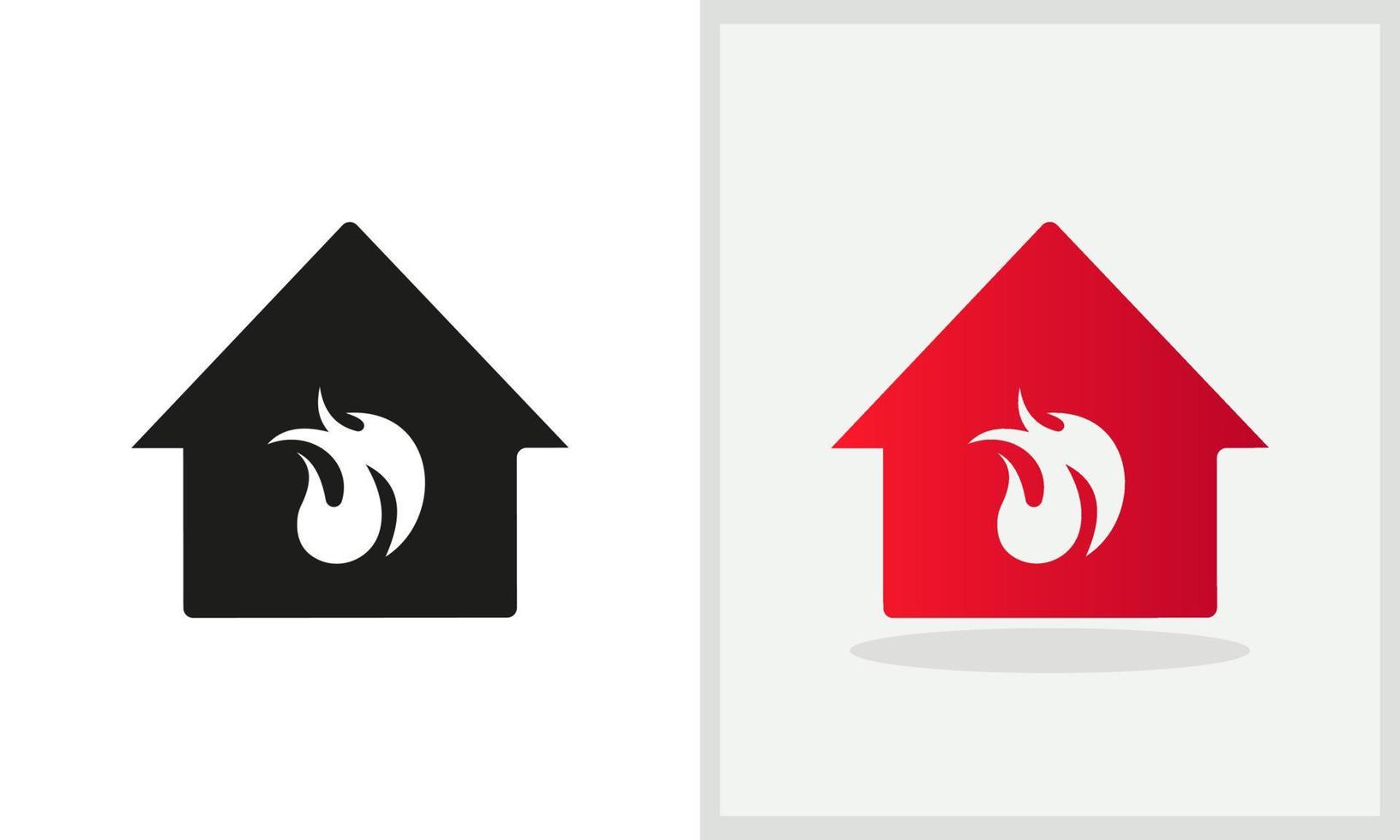 création de logo de caserne de pompiers. logo de la maison avec vecteur de concept de feu. création de logo feu et maison