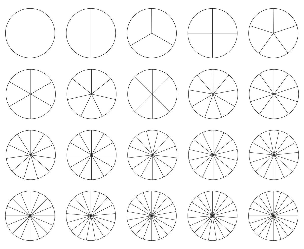 modèle de graphique à secteurs. icône de tranche de segment. cercle section graphique dessin au trait. infographique. pièces de roue de diagramme. éléments géométriques. vecteur