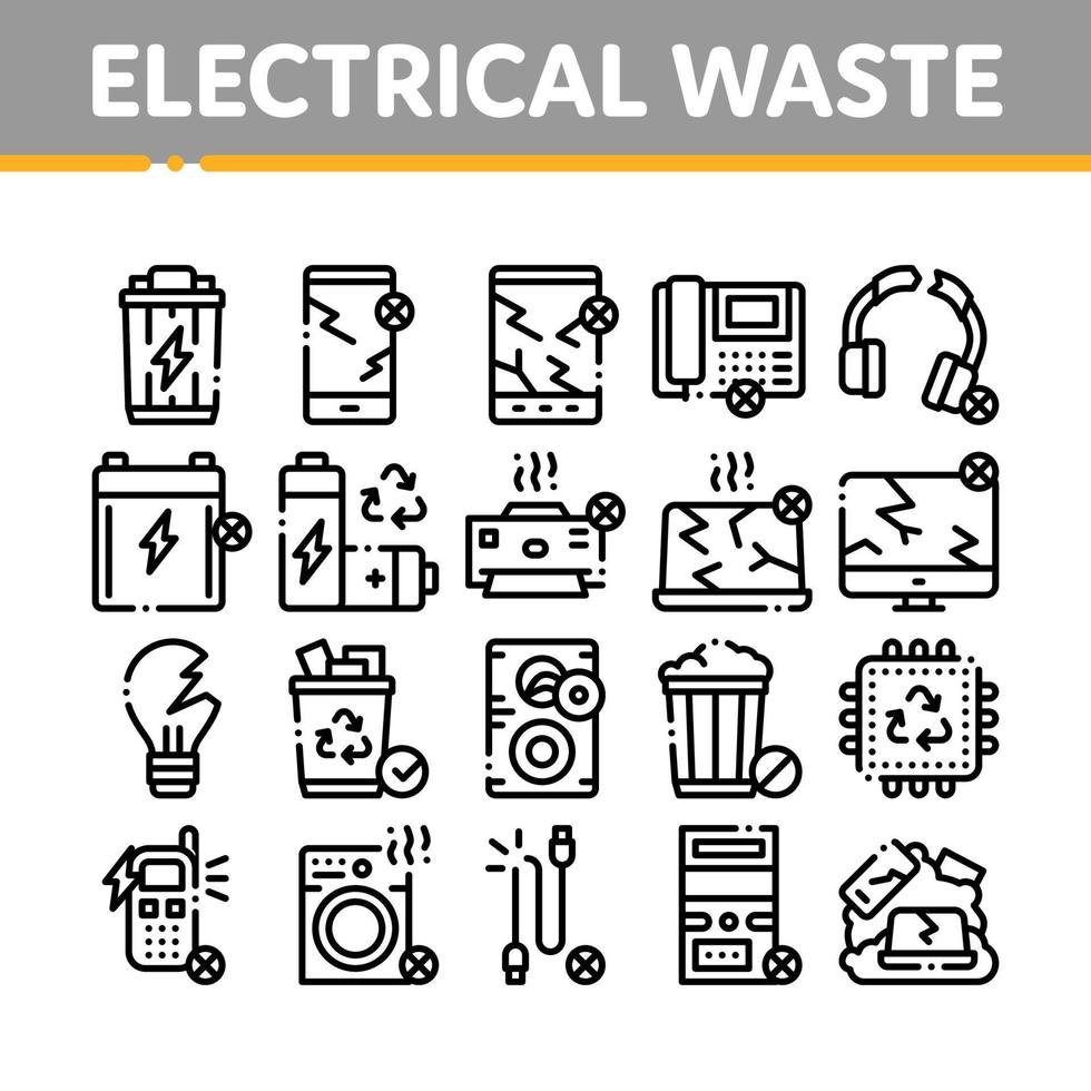 icônes de collecte d'outils de déchets électriques set vector