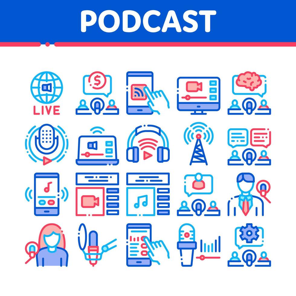 icônes de collection de podcast et radio définies vecteur