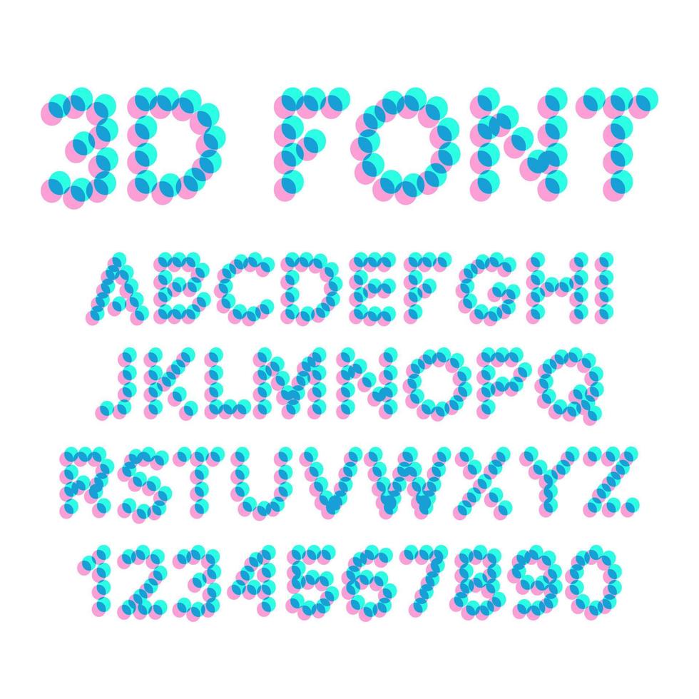 vecteur de police stéréo pixel effet 3d. chiffres et lettres de distorsion. illustration