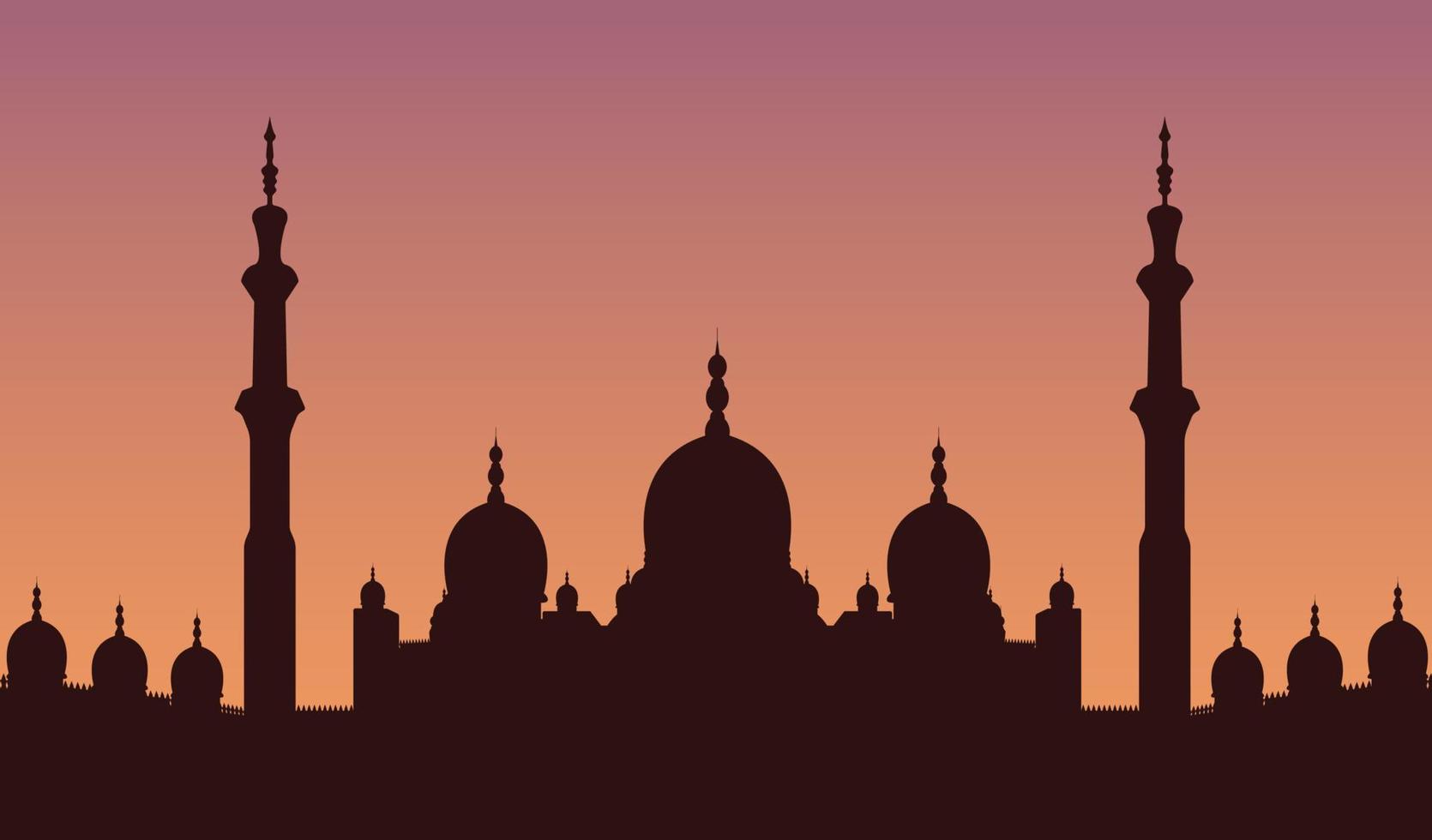 silhouette de la mosquée. silhouette d'architecture arabe, panorama de paysage urbain islamique et silhouettes d'horizon de minaret. illustration vectorielle. vecteur