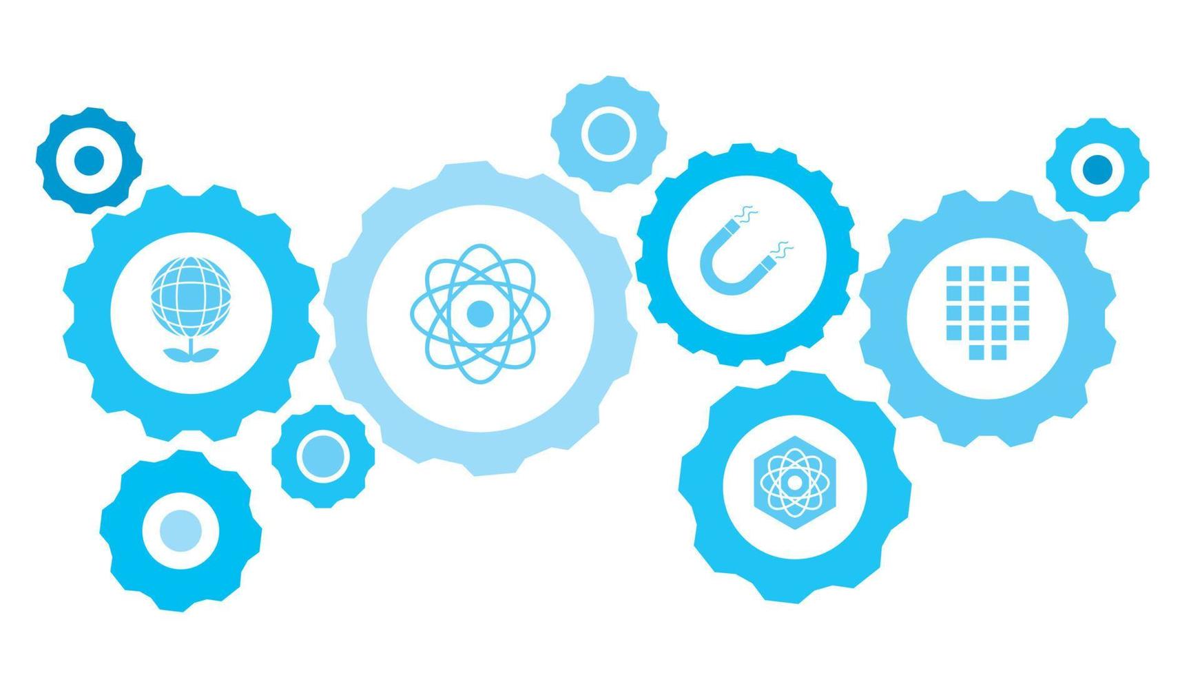séquence, ensemble d'icônes bleues d'engrenage de biologie. engrenages connectés et icônes vectorielles pour la logistique, le service, l'expédition, la distribution, le transport, le marché, communiquer les concepts. sur fond blanc vecteur