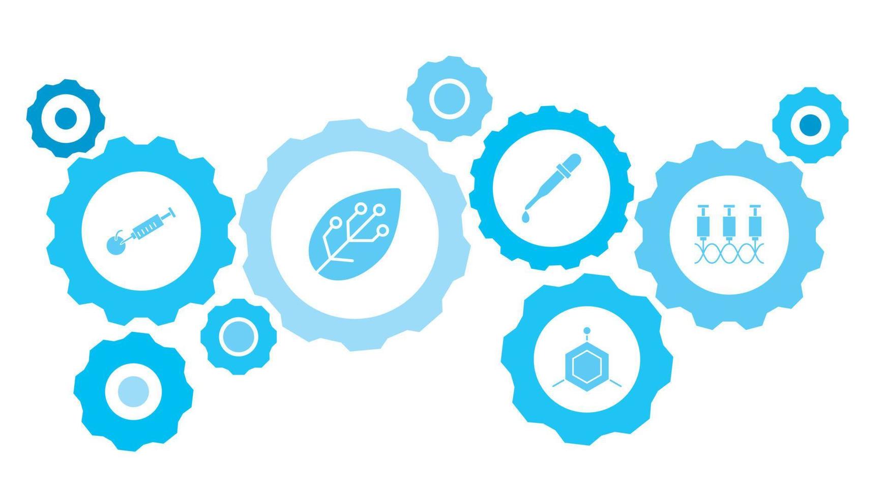 seringue, jeu d'icônes bleu engrenage pomme. engrenages connectés et icônes vectorielles pour la logistique, le service, l'expédition, la distribution, le transport, le marché, communiquer les concepts. sur fond blanc vecteur