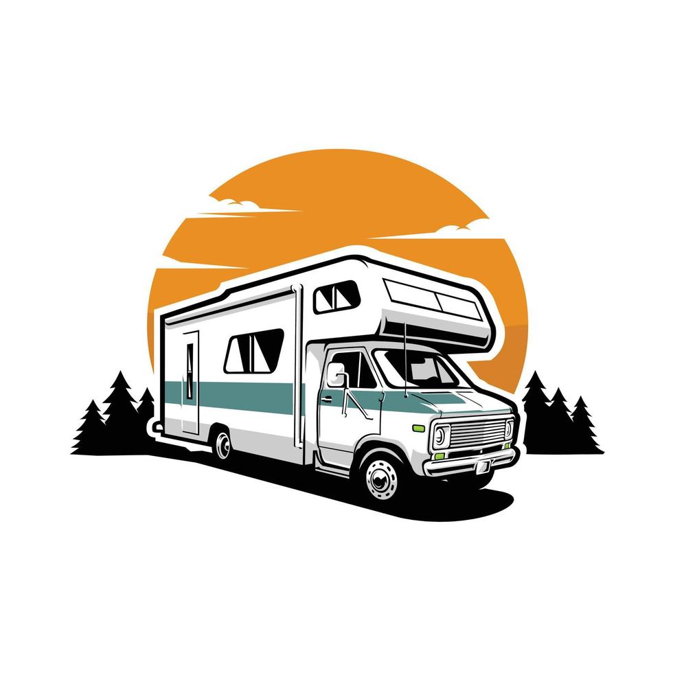 classique camping-car camping-car rv caravane illustration vecteur art isolé