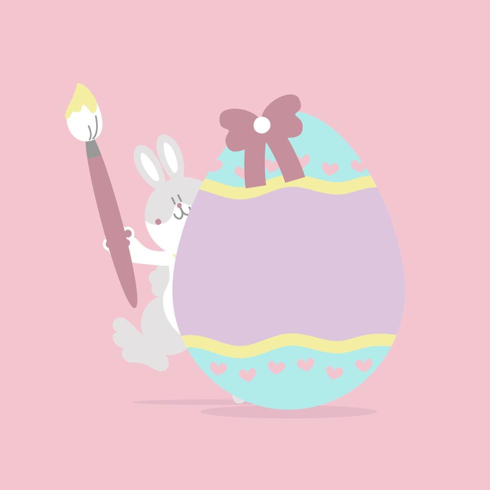 joyeuses fêtes de pâques avec lapin animal de compagnie et oeuf, couleur pastel, personnage de dessin animé d'illustration vectorielle plane vecteur