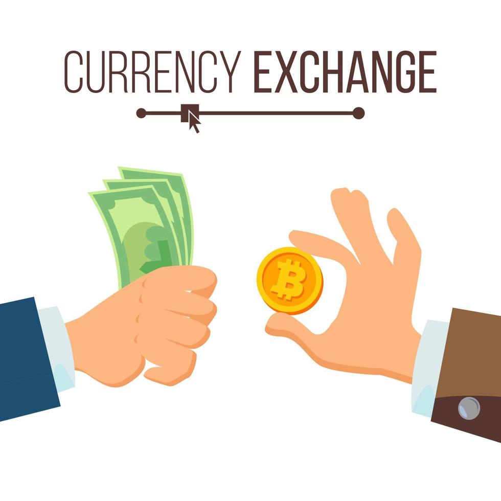vecteur de concept de change de monnaie d'argent. dollar et bitcoin. finance. illustration isolée
