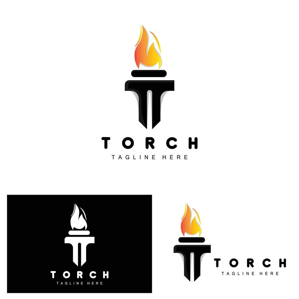 logo de la torche, conception du feu, logo de la lettre, icône de la marque du produit vecteur