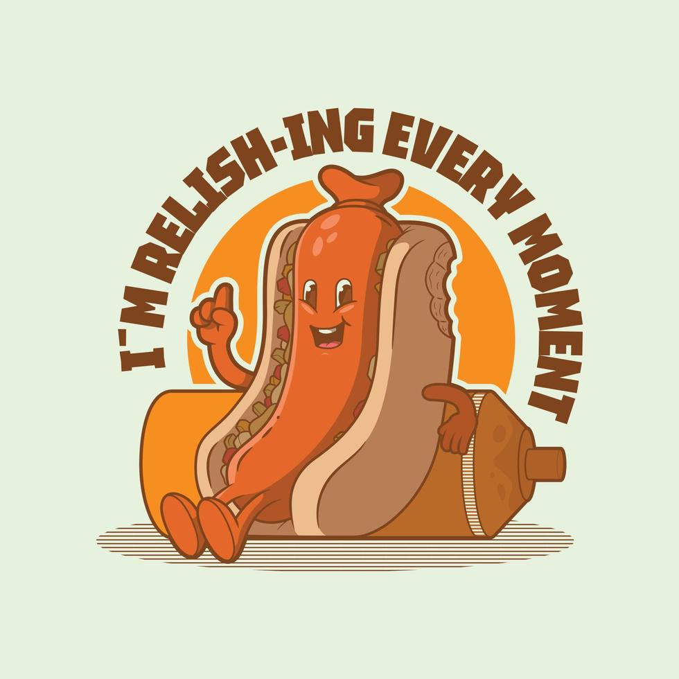 personnage de hot-dog cool avec illustration vectorielle de slogan. nourriture, drôle, concept de conception de mascotte. vecteur