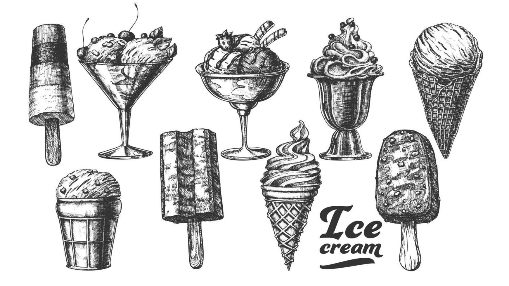 assortiment de glaces surgelées set vector vintage