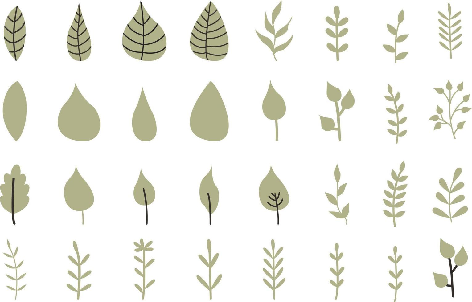 grand ensemble d'icônes de feuilles vertes, collection de plantes sur fond blanc, illustration vectorielle vecteur