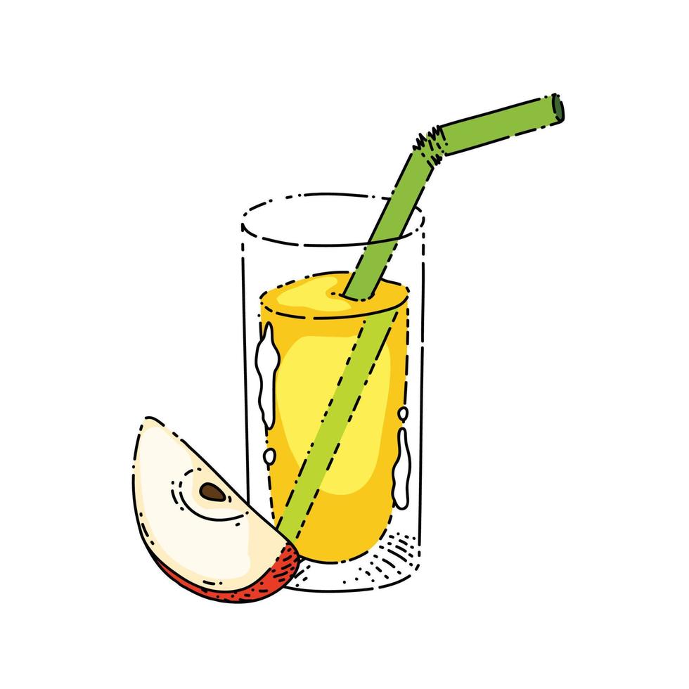 jus de pomme verre croquis vecteur dessiné à la main