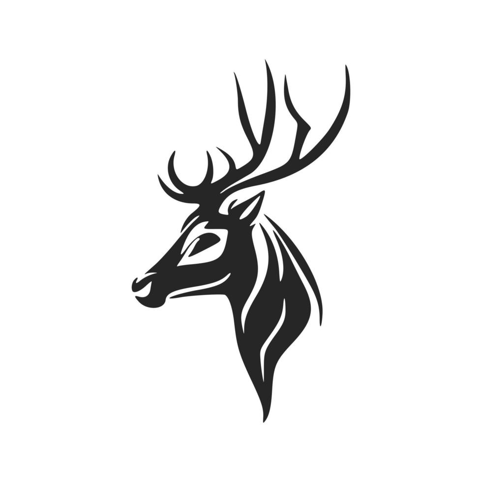 un logo vectoriel noir et blanc simple et élégant représentant un cerf avec de gros bois.