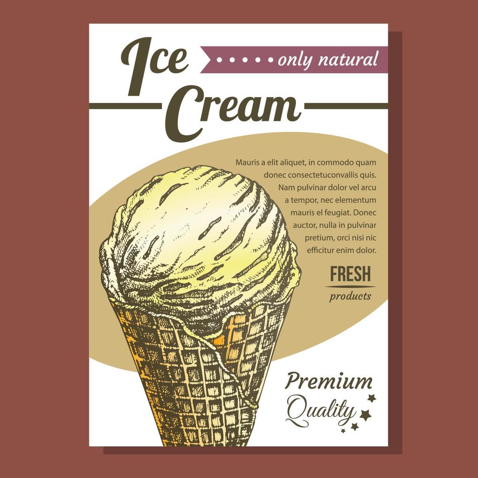 crème glacée dans le vecteur de bannière de cône de neige cornet gaufré