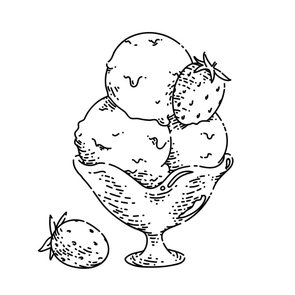 vecteur dessiné à la main de croquis de crème glacée aux fraises