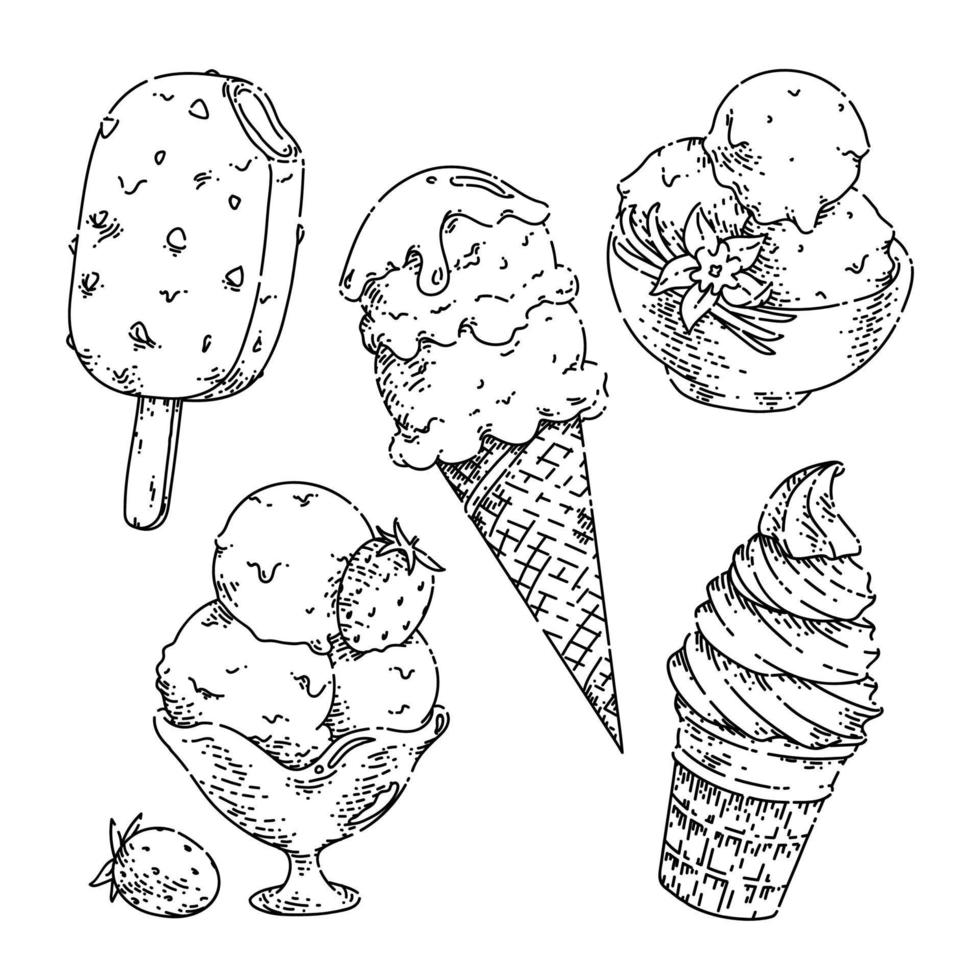 crème glacée dessert croquis vecteur dessiné à la main