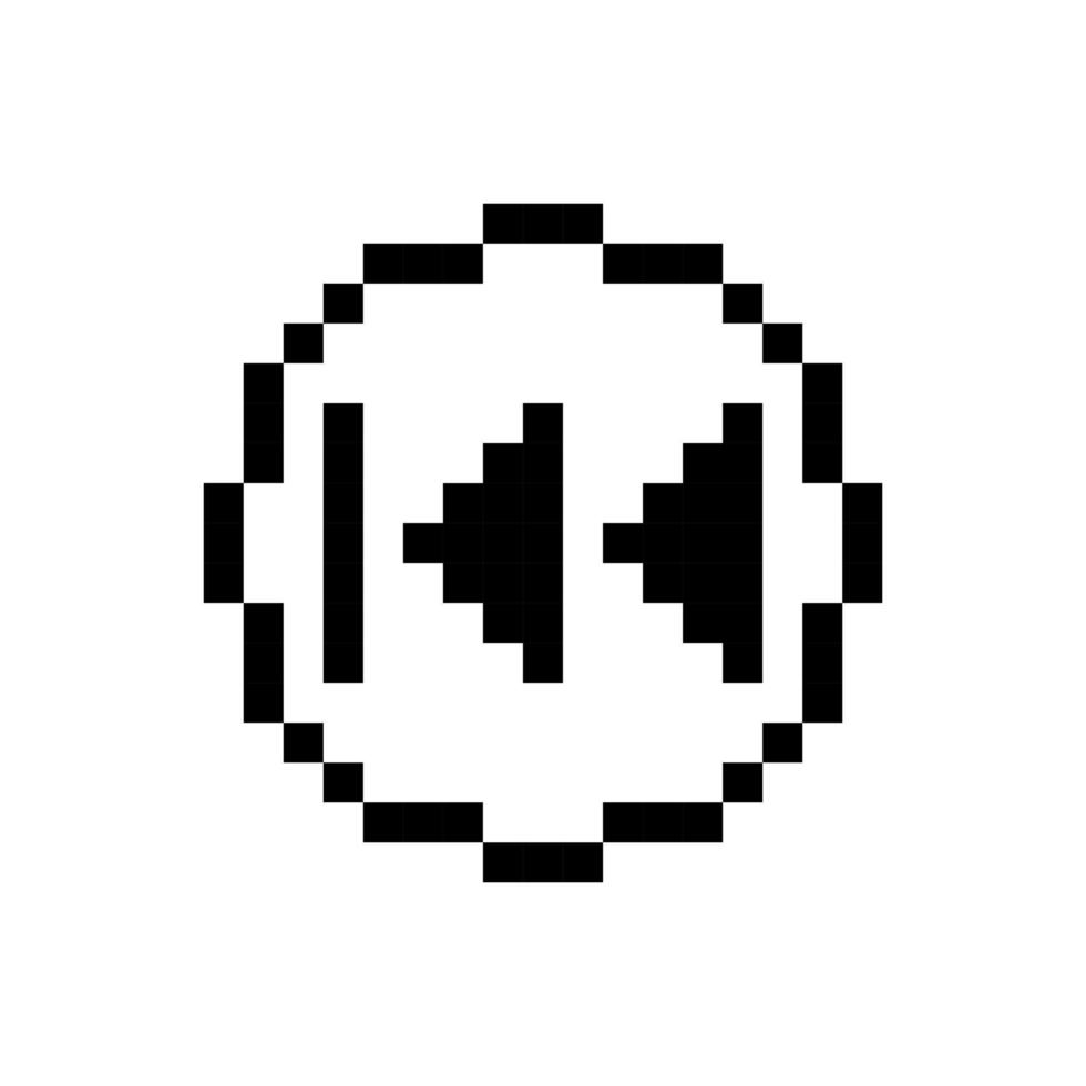 bouton de rembobinage noir, conception pixel art. vecteur