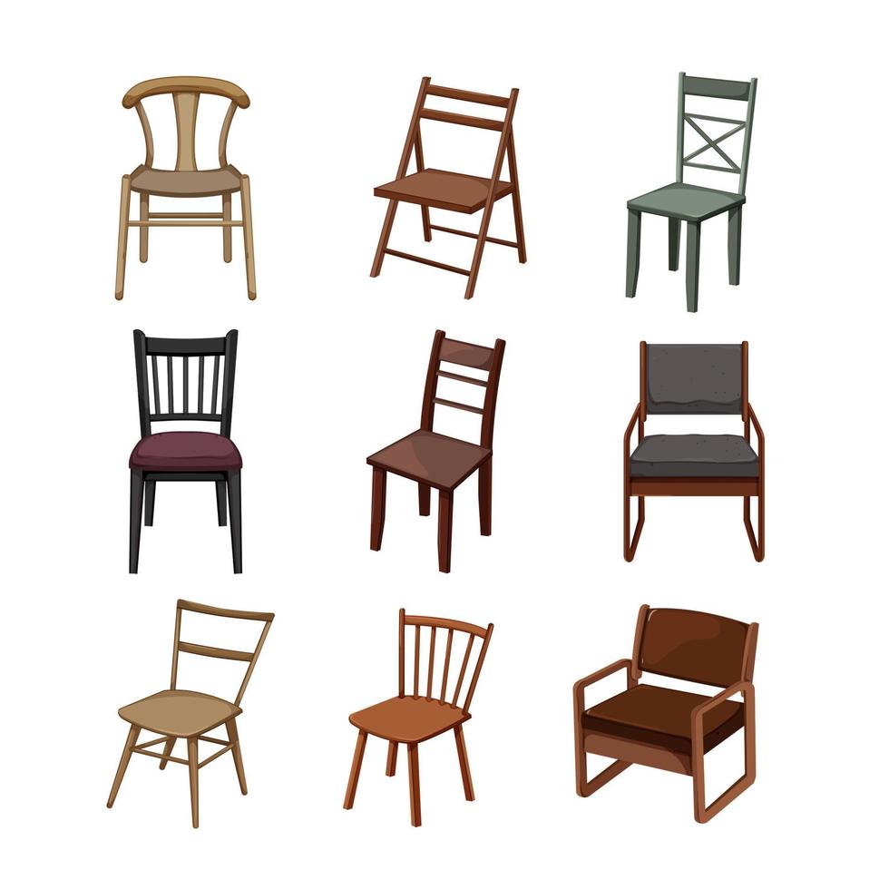 chaise en bois ensemble illustration vectorielle de dessin animé vecteur