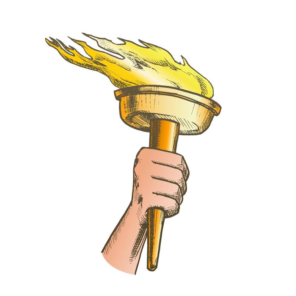 main de la torche tenir le vecteur de couleur du bâton de gravure olympique