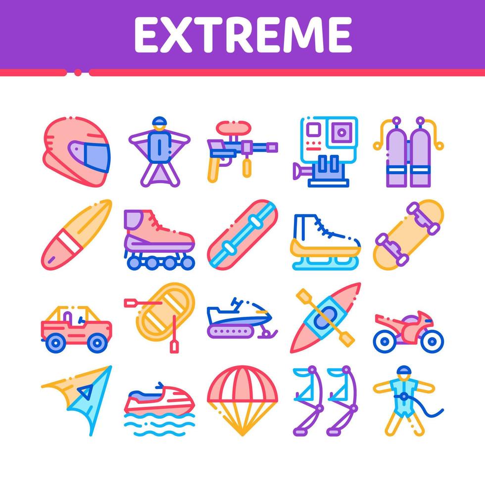 icônes de collection d'activités de sport extrême définies vecteur