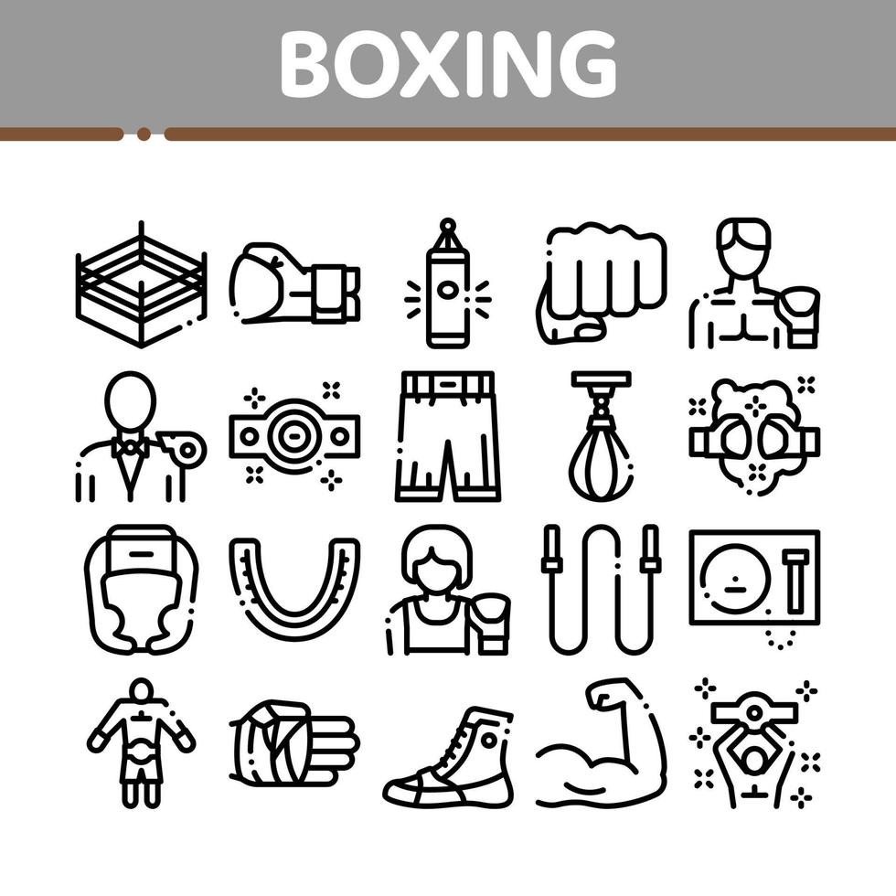 icônes de collection d'outils de sport de boxe set vector