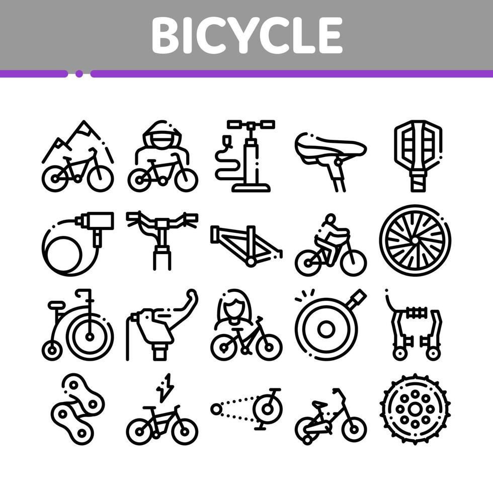 vélo vélo détails collection icônes définies vecteur
