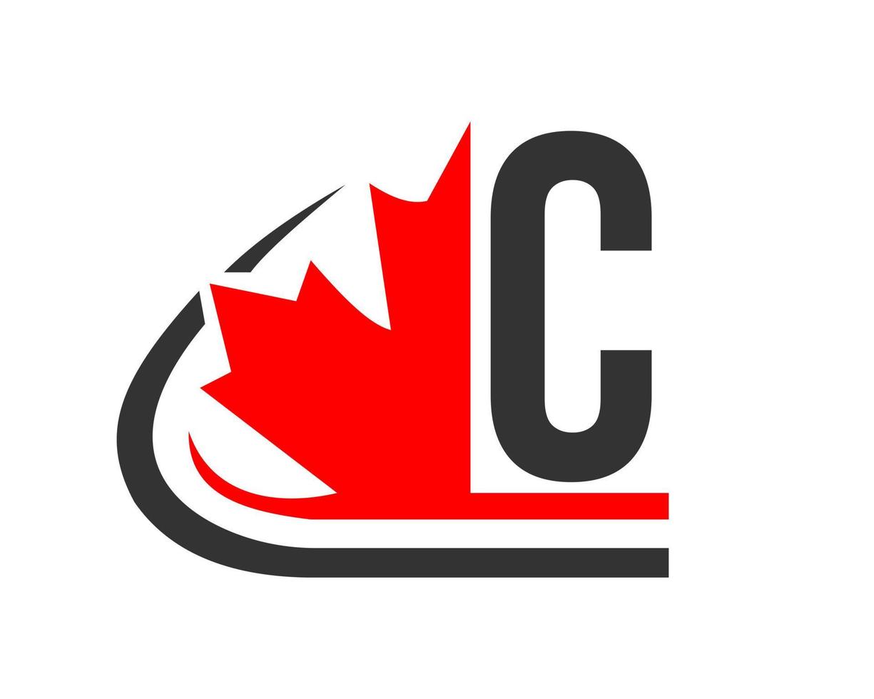 feuille d'érable rouge canadienne avec concept de lettre c. création de logo feuille d'érable vecteur