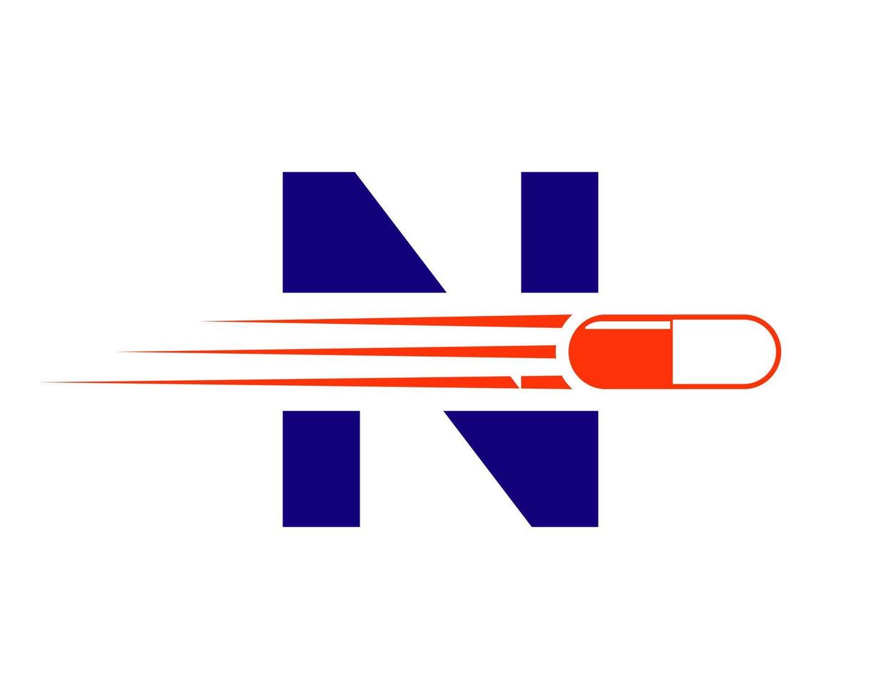 logo de médecine lettre n avec symbole de pilule ou de capsule de médecine vecteur