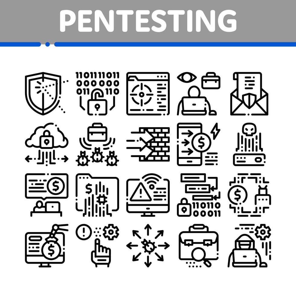 vecteur de jeu d'icônes de collection de logiciels de pentesting