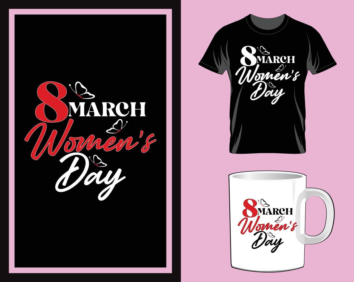 vecteur de conception de t-shirt et tasse de la journée des femmes 8e merch