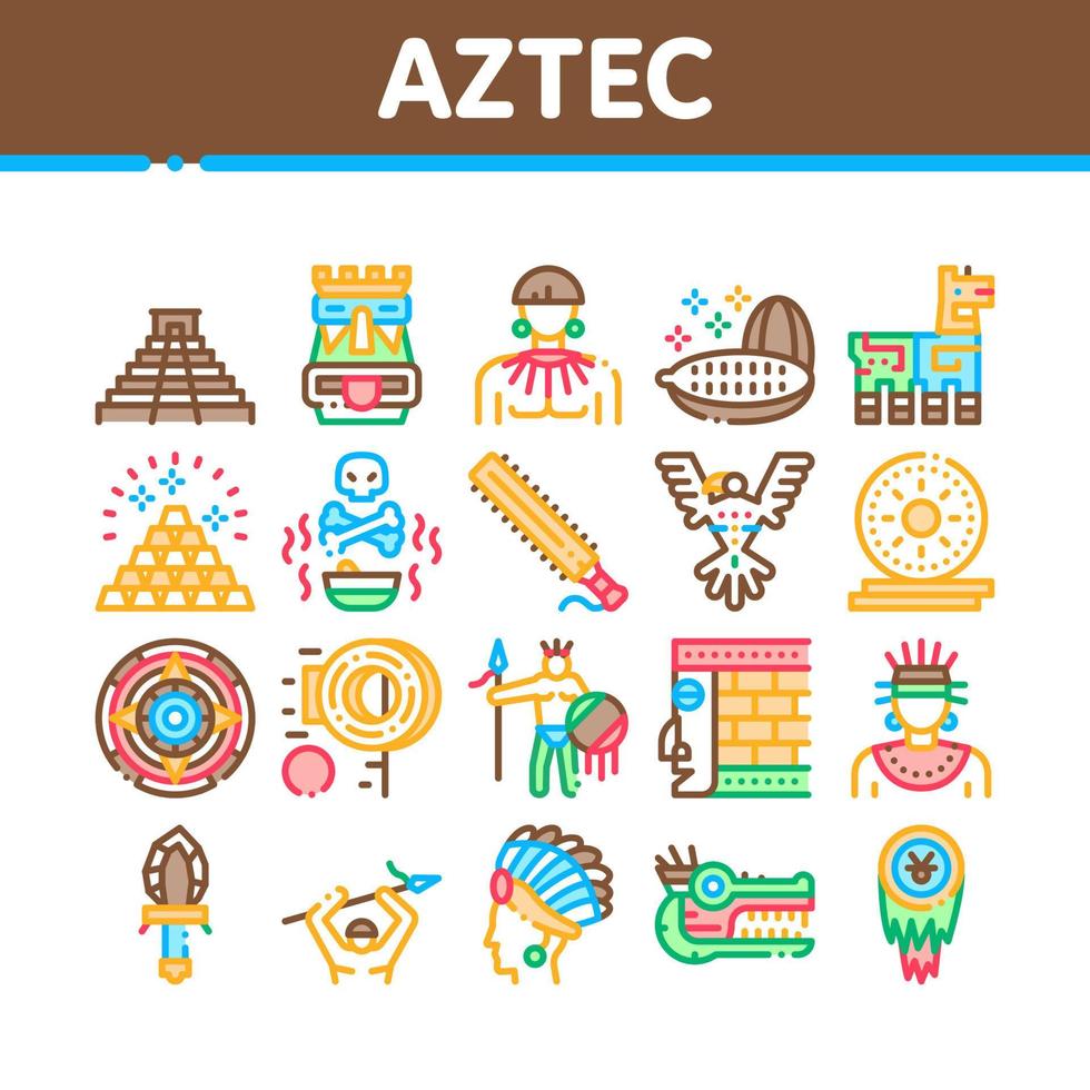 icônes de collection de civilisation aztèque définies vecteur