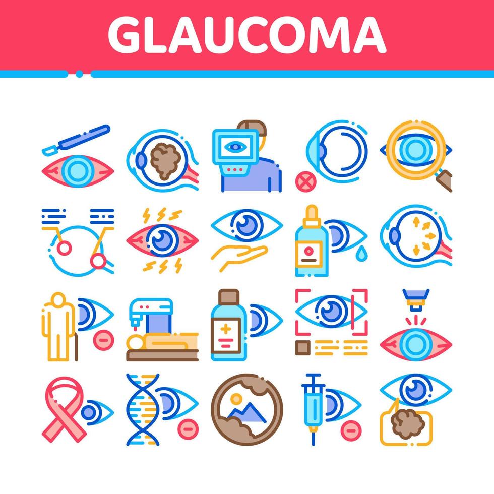 glaucome ophtalmologie collection icônes définies vecteur