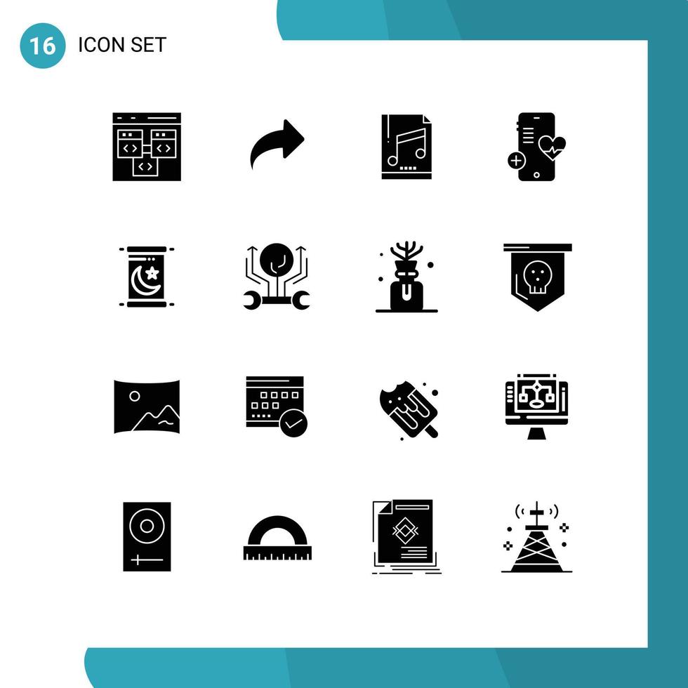 ensemble moderne de 16 glyphes et symboles solides tels que le ramadan a battu l'échantillon de téléphone en avant des éléments de conception vectoriels modifiables vecteur
