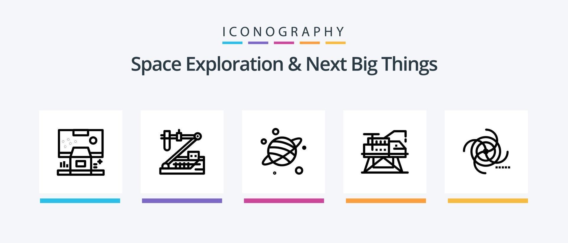 exploration spatiale et pack d'icônes de la ligne 5 des prochaines grandes choses, y compris le bot. artificiel. Satellite. protection. explorateur. conception d'icônes créatives vecteur
