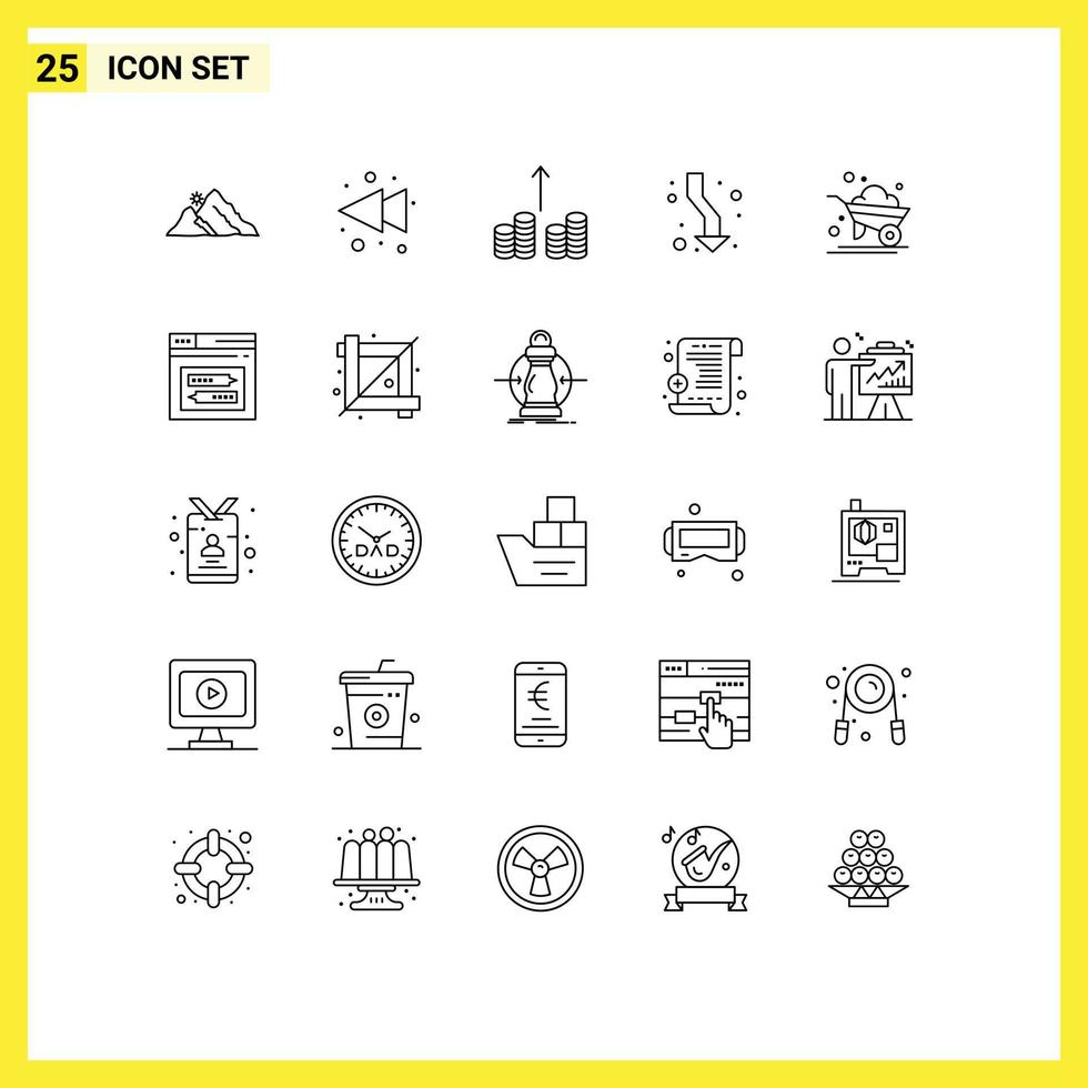 ensemble moderne de 25 lignes de pictogrammes de flèches de direction de trésorerie agricole éléments de conception vectoriels modifiables vecteur