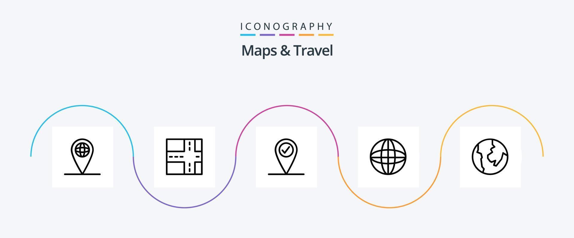 cartes et pack d'icônes de la ligne de voyage 5, y compris. monde. vecteur